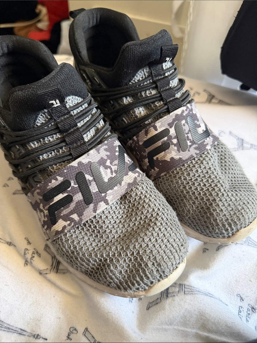 Fila Kids Olive Green Knit Sneakers with Camo Logo Strap